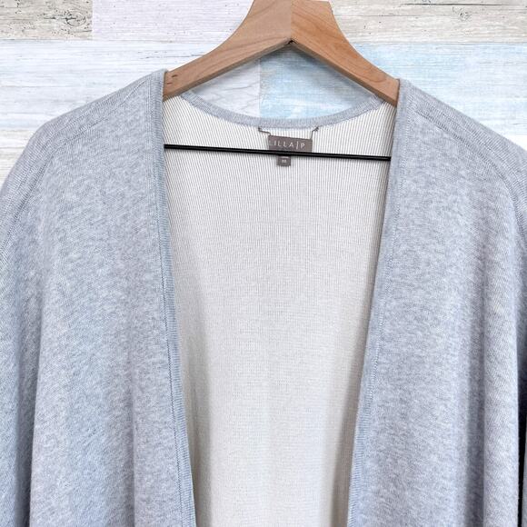 Lilla P Longline Open Front Ruana Sweater Gray Ribbed Knit Womens One Size OS - Picture 2 of 7